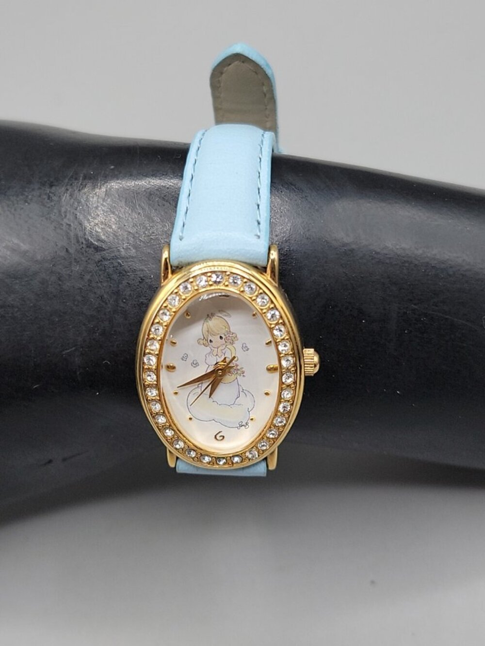Valdawn Precious Moments 2003 Quartz Watch Rhinestone Bezel 7" Leather Band 22mm - Picture 6 of 15
